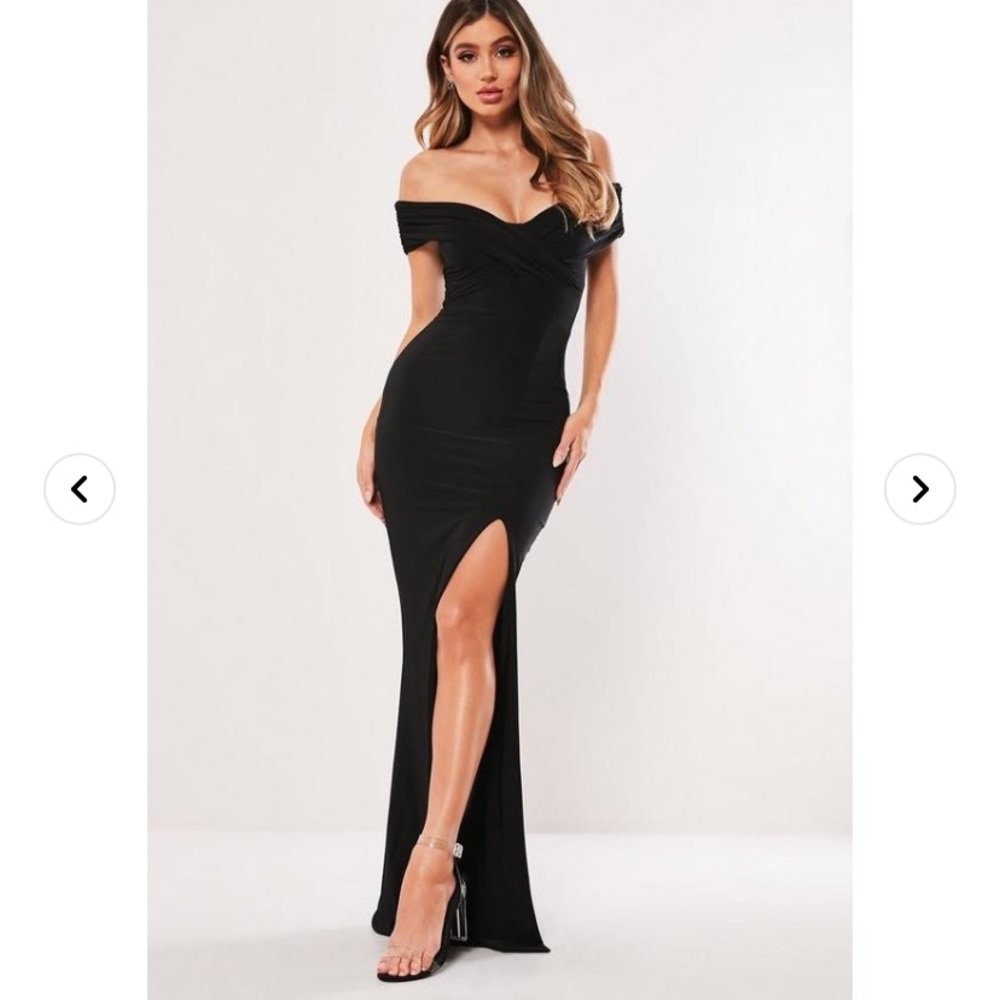 Missguided petite black Bardot maxi with slit